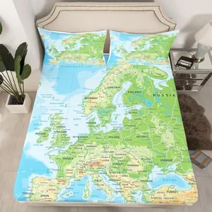 Erosebridal World Map Sheet Set Full Size, Blue Ocean Bedding Set for Kids Boys Girls, Map of Various Countries Fitted Sheet Abstract Art Bed Sheet Teens Adult Dorm Decoration(No Top Sheet)