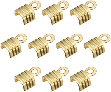 uxcell 200Pcs Fold Over Cord Ends, 4x6mm Terminators Crimp End Tips for Leather Ribbon Craft Making, Gold Tone