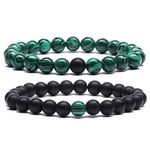 MengPa Mens Beaded Bracelets Couples Matching Bracelet Set Matte Lava Rock Beads for Women Fashioon Jewelry (Malachite-Matte)