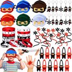 vamei 60Pcs Ninja Party Bag Filler Kids Party Favours Ninja Warrior Masks Silicone Bracelet Keychain Finger Slingshot Flying Sticky Toys Ninja Birthday Party Supplies for Boys Girls