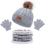 3Pcs Kids Winter Beanie Hat Scarf Gloves Set for 1-5 Years Old Boys Girls. Winter Accessories Sets for Children Outdoor Sports, Knit Thick Warm Fleece Lined Thermal Sets (Grey)