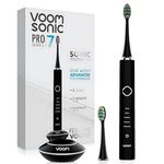 Voom Sonic Pro 7 Series Rechargeable Electronic Toothbrush, Advanced Oral Care Technology, 2-Minute Timer w/Quadrant Pacing, 5 Adjustable Speeds, Magnetic Levitation, 100% Waterproof, Black (VM-20946)