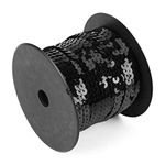 100 Yards 6mm Sequins Roll, Shiny Trim Sewing Strings Flat Round Sequins Line Accessory(Black)