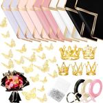 218 Pcs Flower Bouquet Wrapping Paper Kits, 50 Sheets 5 Colors Valentines Waterproof Floral Wrapping Paper 60 Gold Butterfly 100 Flower Pins 3 Rolls Ribbon 5 Gold Crowns for Gift Wrapping