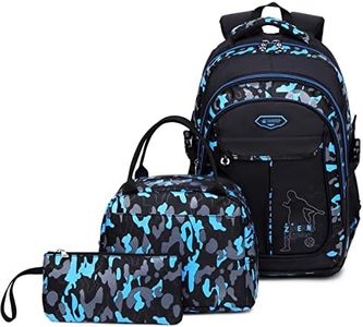 Zaino Adolescente, Zaini Scuola Elementare Media Set di 3 Pezzi Sacchetti Scuola Camuffamento Zaini per Ragazzo Ragazza Zaino Tempo Libero Zaini Ergonomici(Blu)
