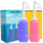 2 Pack Portable Travel Bidet Bottle 450ml - KKPOT Handheld Bidet Sprayer for Toilet, Peri Bottle for Personal Hygiene Care,Postpartum Perineal Irrigation with Travel Bag (Blue+Pink)