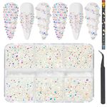 Nail Art Crystal Rhinestone Set Nail Art Flat Bottom Round Rhinestone Nails Gemstone Crystal Decorative Accessories Acrylic Nails Diamonds for DIY Crafts (Clear AB)