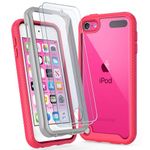 ULAK iPod Touch 7 Case, iPod Touch 5/6 Hybrid 2 in 1 with Build in Screen Protector Heavy Duty Protection Transparent Shockproof Rugged Cover Flexible Bumper Cover for iPod Touch 5/6/7 - Red