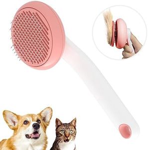 GULIGULI Slicker Brush for Cats & Dogs, Pet Grooming Self Cleaning Brush for Shedding, Cat Deshedding Brush Easily Removes Tangles Hair and Loose Undercoat, Pink