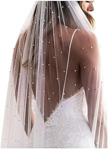 Elawbty 1 Tier Pearl Wedding Bridal Veil With Metal Comb F55, Ivory, Fingertip Length(95cm/38inch)