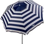 AKTIVE 62225 Beach Umbrella 220 cm Windproof Sun Shade Roof Ventilation Pole 28-32 mm UV 50 Protection Marine Stripe Design Includes Storage Bag