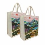 Sangra Reusable Multicolor Cotton Canvas bag for Women and Men Lunch Bag with Zip and Handle (Small) (Pack of Two)