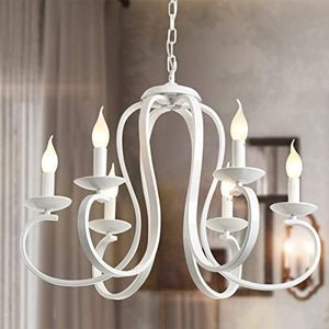 Ganeed Lampadario country francese, bianchi a candela a 6 luci, vintage in metallo a sospensione per tavolo da pranzo, cucina a isola, soggiorno