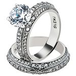 Marimor Jewelry 3.25 Ct Round Cut CZ Vintage Stainless Steel Wedding Ring Set Women's Size 6