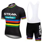 Strava Cycling Jersey Men Set Bib Shorts Set Summer Mountain Bike Bicycle Suit Anti-UV Bicycle Team Racing Uniform Clothes (Black,X-Large)