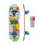 Xootz Kids Sketch Ya Deck, Colour In Skateboard for Beginners, Double Kick Trick Board, 28'' Maple Deck, Ages 3+, White, One Size