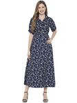 Indietoga Women's Printed Fit and Flare Long Maxi Dress (10001312_Blue Floral_Medium)