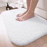 DEXI Microfiber Bath Mat 40 x 60 cm, Extra Soft and Absorbent Bathroom Mat, Non Slip, Fluffy Shaggy, Machine Washable, Thick Bathroom Rugs for Bathroom Floor, Tub, Shower Room, White