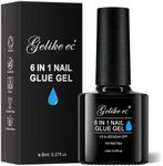 Gelike EC 6 in 1 Nail Glue Gel for Clear Acrylic Nails Long Lasting, Curing Needed UV Extension Glue for Clear False Nail Tips and Clear Press on Nails, Nail Repair Treatment