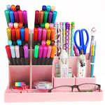 OFFCUP Desk Organiser, Multi-Functional Stationery Organizer, Pen Holder Storage Box Desk Tidy Pen Holder Desktop Storage Organizer for School Home Office Art Supplies (Pink)