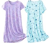 BERDITH 2 Pack Nighties for Women Nightdress Ladies Cotton Blend Nightie Soft Night Dress Womens T Shirt Nightdresses Summer Plus Size Nightwear Sleep & Lounge UK 18-20 Blue star Mum Mummy