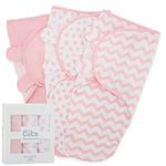 Comfy Cubs Baby Blanket, Swaddle Blanket 0-3 months, Newborn Essentials, Infant Sleep Sack Wrap, 100% Breathable Cotton, Baby Boy Girl, Adjustable 3 Pack (Pink, Small-Medium)