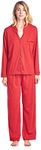 Casual Nights Women's Long Sleeve Floral Lace Trim Pajama Set - Red - Medium