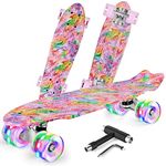 BELEEV Skateboard Complete 22 x 6 inch Mini Cruiser Skateboard for Kids Teens Beginners, PU LED Light up Wheels with Skate T-Tool(Multicolour)