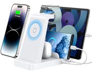 GAUOLN Wireless Charger for iPhone - 5 in 1 Charging Station for Multiple Devices Apple: Fast Wireless Charging Stand Dock for iPhone 16 15 14 13 12 Pro Max Apple Watch Airpods(White)