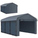 Outsunny 10' x 15' x 8' Heavy Duty Metal Carport,Waterproof Car Shelter Garage Canopy with Galvanized Metal Roof and Removable Sidewalls for Cars,Boats,Trucks,Tractors,Dark Grey
