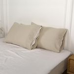 Simple&Opulence Belgian Linen Pillowcase Basic Style 55% Linen 45% Cotton Natural Flax Cotton Blend Pillow Cases Set of 2, Queen Size,Soft and Breathable(20"x 30",Linen)