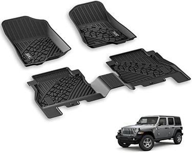 3W Floor Mats Compatible for Jeep Wrangler JL 2018-2023 Unlimited 4-Door (Non JK or 4XE) All-Weather TPE Floor Liner for 1st and 2nd Row Full Set Car Mats, Black