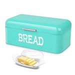 Flexzion Metal Green Bread Box for Kitchen Countertop, Vintage Bread Holder for Rustic Kitchen, Bagel Bin Loaf Storage Keeper, Sliced Bread Container with Butter Dish and Butter Knife