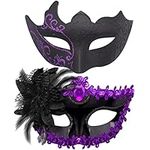 SIQUK Couple Masquerade Masks Plastic Venetian Party Mask Couple Costume Mask Mardi Gras Mask for Women and Men, Black&Violet