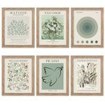 Framed Sage Green Wall Art Prints with FRAME Matisse Master Wall Decor Abstract Exhibition Posters Vintage Boho Art Prints Retro Room Decor Aesthetic (F Style, 8"x10" FRAMED)