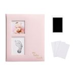 Pearhead Linen Baby Memory Book and Clean-Touch Ink Pad, Baby Girl Gift, Baby Milestones Photo Album, Pink