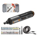 WORX WX240 3.6V (4V MAX) Mini Electric Screwdriver with 3-Gear Torque, 5Nm Power, 24pc Screwdriver Bits, LED Light - Lightweight, Cordless, USB C Charging, Ideal for Assembly & Repair Projects