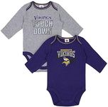 Gerber Unisex Baby NFL 2 Pack Long Sleeve Onesie Bodysuit, Team Color, 6-12 Months