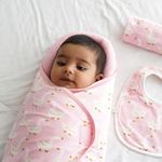 TIDY SLEEP Baby Swaddle Wrappper Adjustable for Newborn || 100% Cotton Soft || Newborn Blanket for 0-3 Months (Pink Duck)