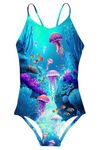 ACOCOPY Little Girls Swimsuit One Piece Adjustable Strap Bathing Suits for Girls Jellyfish Print Bikini Swimwear