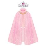 ACWOO Princess Cape for Girls, Colorful Princess Cloak with Crown, Princess Elsa Fancy Dress Up Sparkling Sequins Tulle Princess Cape Set for Halloween Birthday Party Cosplay (Pink, M)