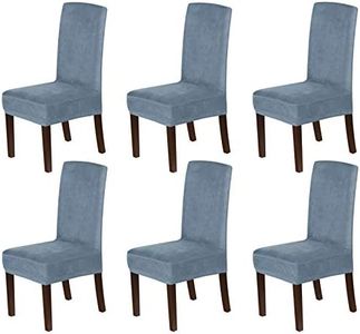 H.VERSAILTEX Velvet Dining Chair Covers Stretch Chair Covers for Dining Room Set of 6 Parson Chair Slipcovers Chair Protectors Covers Dining, Soft Thick Solid Velvet Fabric Washable, Stone Blue
