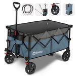 Sekey 200L Folding Festival Trolley with All-Terrain Wheels and Brake, Heavy-Duty Cart Loadable up to 150KG, Patented Four-Directional Foldable Design, Wagon for Beach Camping Garden, Blue&grey