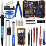 Soldering Iron Kit with Digital Multimeter, Rarlight 60W 110V Adjustable Temperature Welding Tool with ON/OFF Switch, Soldering Iron Tips, Desoldering Pump, Solder Wire, Tweezers, Stand, Screwdriver, Wire Stripper Cutter for Circuit Board Repair and Electronic DIY