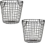 Farmlyn Creek Round Black Wire Laundry Baskets with Handles (Metal, 8.5 x 11 In, 2 Pack)