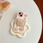 COVERLY for iPhone 15 Teddy Bear 3D Cartoon Case,Full Protective Cotton Bear Love Graphic Animal Back Case with Holder Cute Soft Silicone Stylish Fashion Fun Aesthetic Cover for Apple iPhone 15