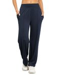 Famulily Womens Trousers Elasticated Waist Straight Leg Joggers Palazzo Pants Tracksuit Bottoms with Pockets (M, Navy Blue)