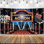 KatchOn, Lights Camera Action Backdrop - Large, 72x44 Inch | Movie Theme Party Decorations, Oscar Party Decorations | Lights Camera Action Decorations | Hollywood Backdrop for Movie Party Decorations