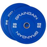 BRAINGAIN Olympic COLOURED Bumper Plates PAIR 20kg (2x 20kg), 2" Solid Rubber Weight Plates for Barbell Strength Training and Weight Lifting