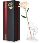 Sinvitron Gold Dipped Rose 24K Real Rose, Long Stem Hand Dipped in 24k Gold Rose,Unique Romantic Gifts for Women in Her Birthday, Anniversary,Valentines Day, for mom (White)